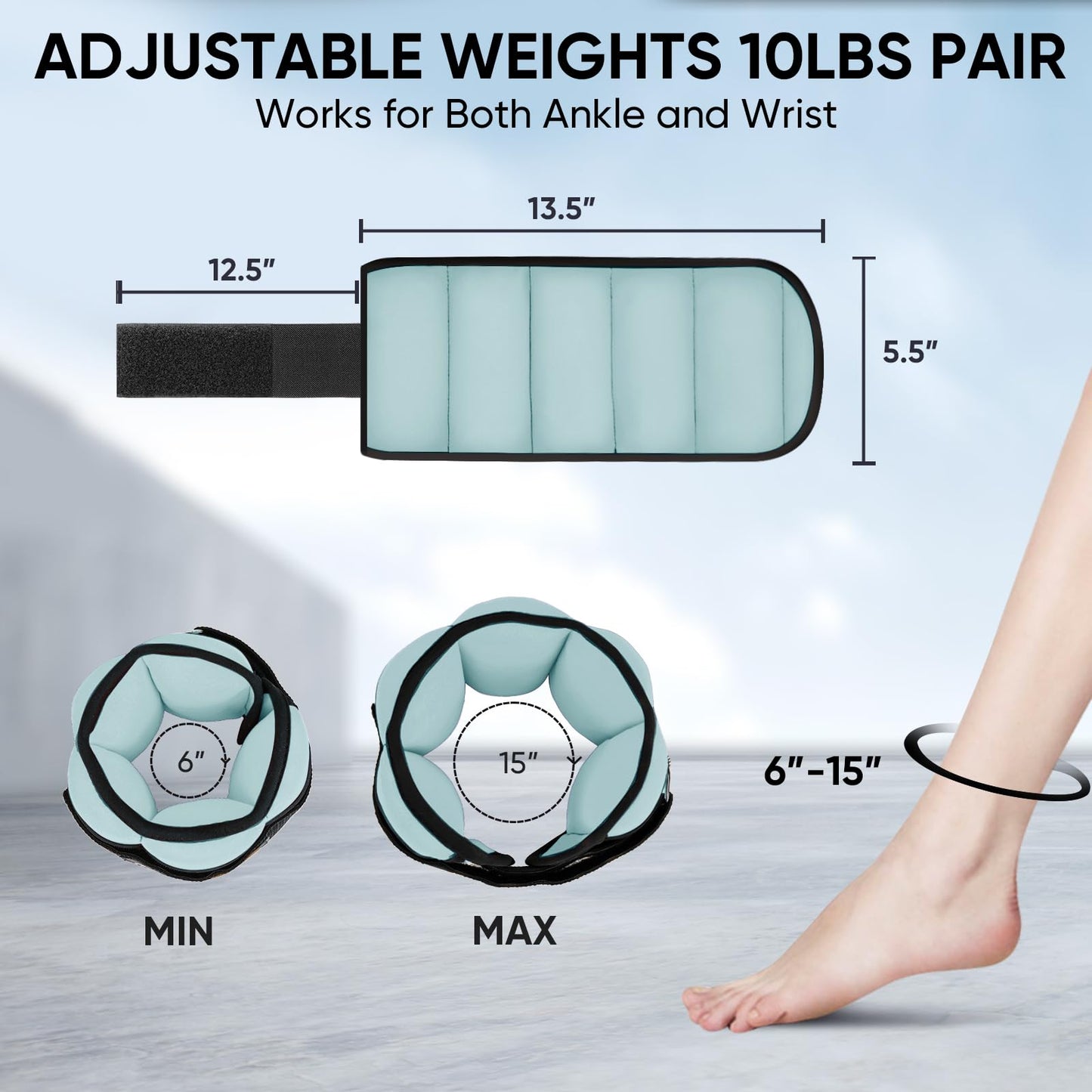 APEXUP 10lbs/Pair Adjustable Ankle Weights for Women and Men, Modularized Leg Weight Straps for Yoga, Walking, Running, Aerobics, Gym