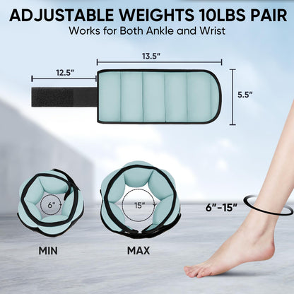 APEXUP 10lbs/Pair Adjustable Ankle Weights for Women and Men, Modularized Leg Weight Straps for Yoga, Walking, Running, Aerobics, Gym