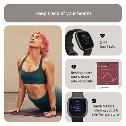 Fitbit Versa 4 Fitness Smartwatch with Daily Readiness, GPS, 24/7 Heart Rate, 40+ Exercise Modes, Sleep Tracking and more, Black/Graphite, One Size (S & L Bands Included) - My Store