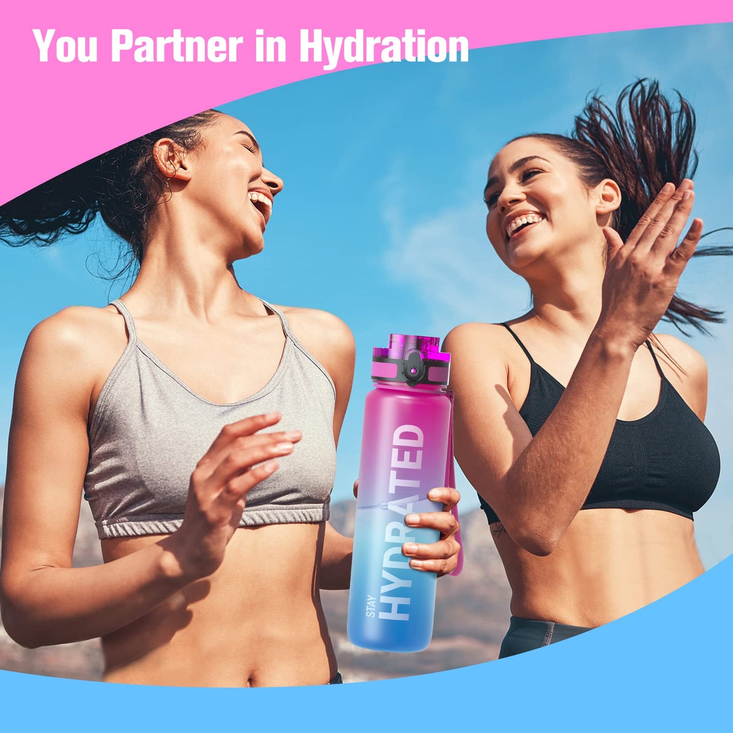 Sahara Sailor Water Bottle, 32/25/17oz Durable and Leakproof Water Bottles Motivational with Time Marker, Tritan, BPA Free, Wide Mouth with Easy Clean Brush for Gym, Travel, School, Office (1 Bottle) - My Store