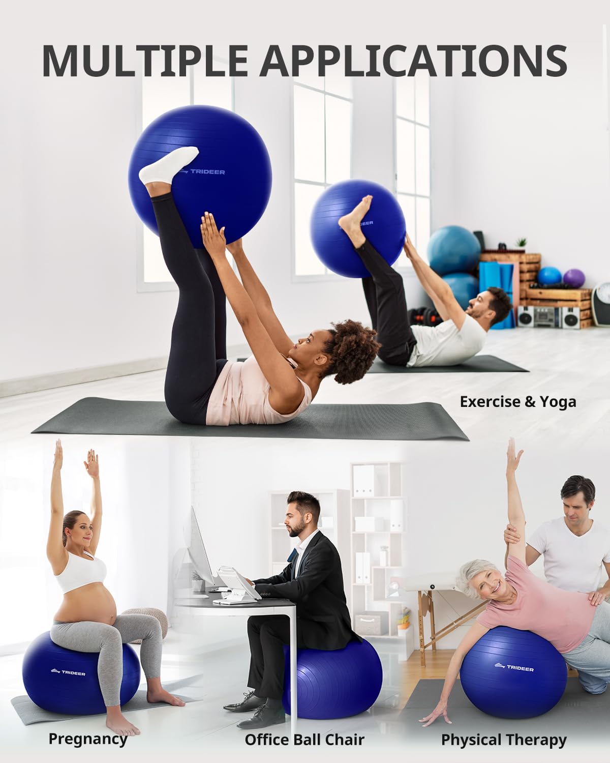 Trideer Extra Thick Yoga Ball Exercise Ball, 5 Sizes Gym Ball, Heavy Duty Ball Chair for Balance, Stability, Pregnancy, Quick Pump Included - My Store