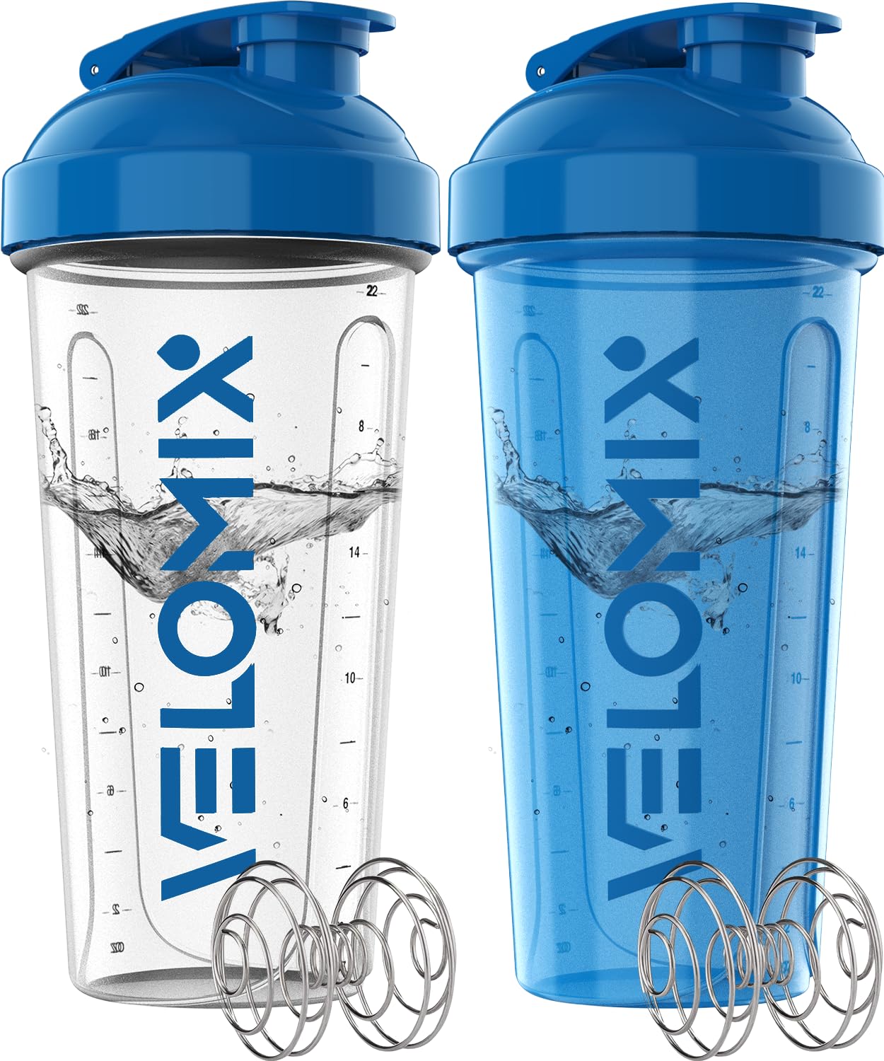 VELOMIX - 2 Pack- 28 oz Protein Shaker Bottles for Protein Mixes - 2x Wire Whisk | Leak Proof Shaker Cups for Protein Shakes | Protein Shaker Bottle Pack (Black/Transparent) - My Store