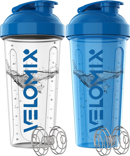VELOMIX - 2 Pack- 28 oz Protein Shaker Bottles for Protein Mixes - 2x Wire Whisk | Leak Proof Shaker Cups for Protein Shakes | Protein Shaker Bottle Pack (Black/Transparent) - My Store