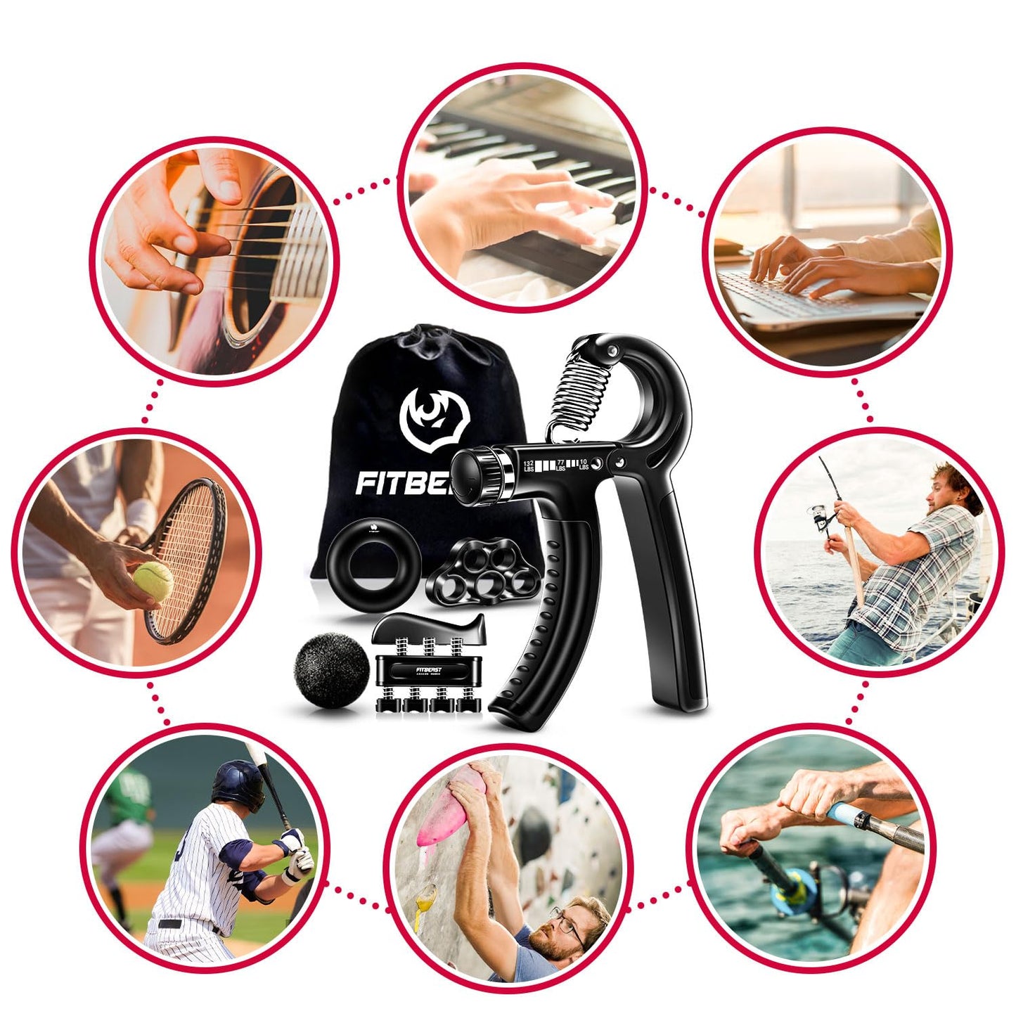 FitBeast Grip Strengthener Forearm Strengthener Hand Grips Strengthener Kit - 5 Pack Adjustable Resistance - My Store