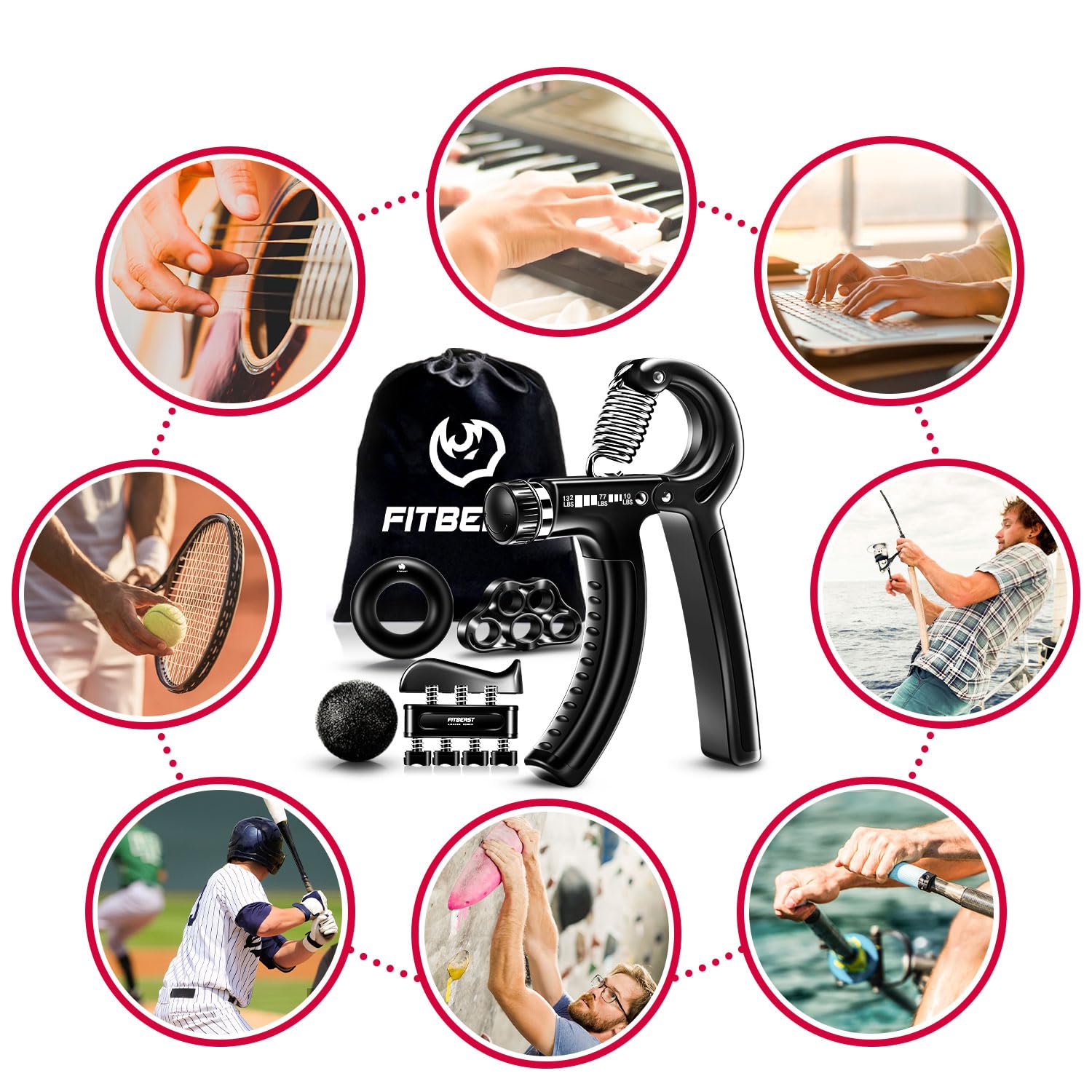 FitBeast Grip Strengthener Forearm Strengthener Hand Grips Strengthener Kit - 5 Pack Adjustable Resistance - My Store