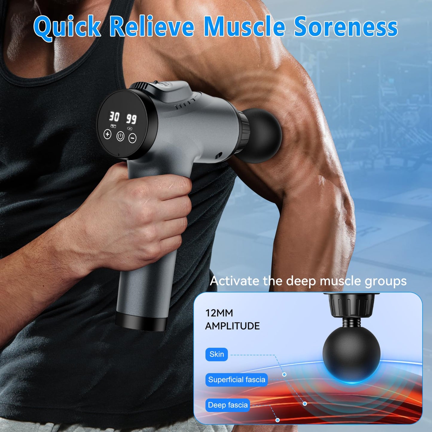 Massage Gun, Muscle Massage Gun for Athletes Handheld Electric Deep Tissue Back Massager, Percussion Massage Device for Pain Relief with 30 Speed Levels 9 Heads - My Store