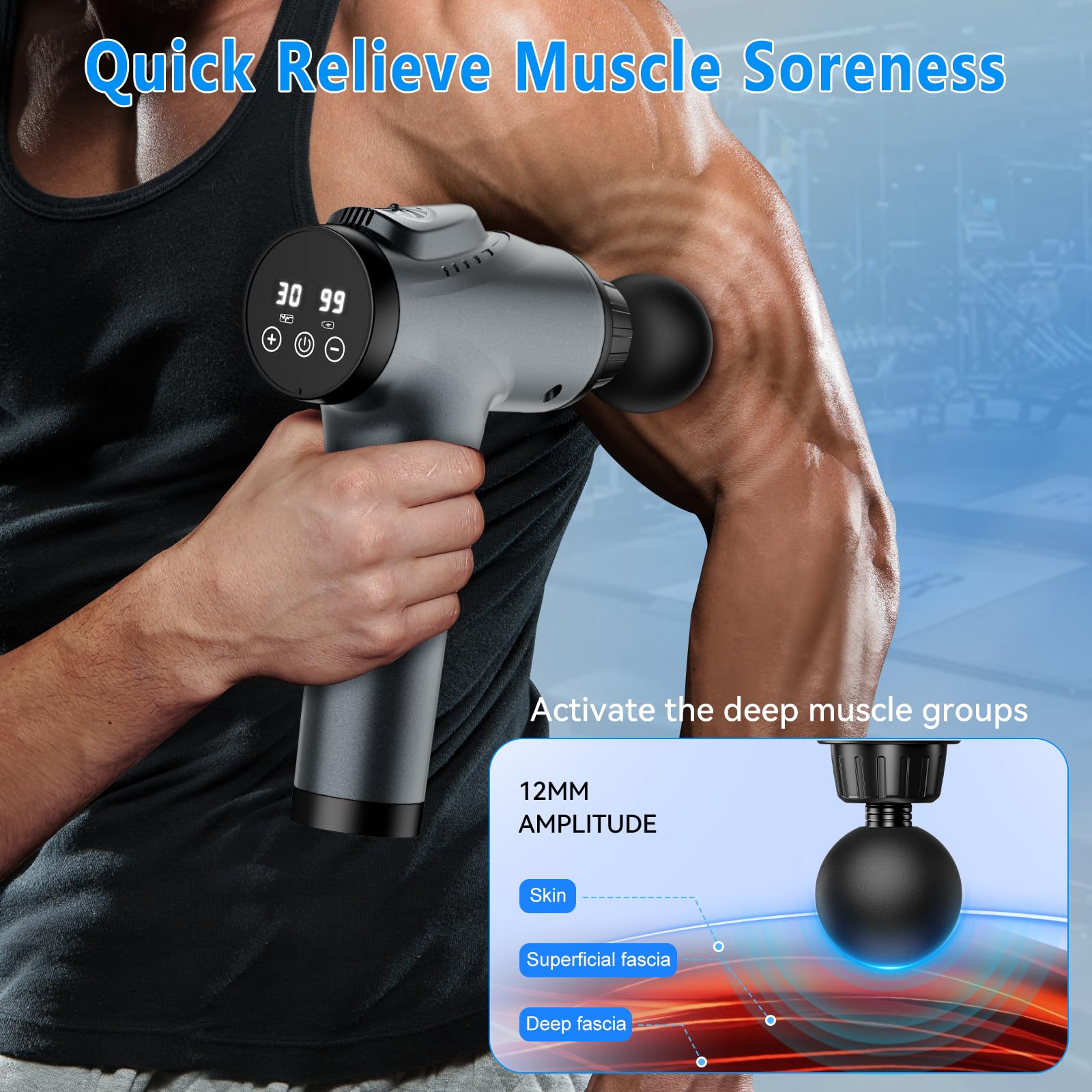 Massage Gun, Muscle Massage Gun for Athletes Handheld Electric Deep Tissue Back Massager, Percussion Massage Device for Pain Relief with 30 Speed Levels 9 Heads - My Store