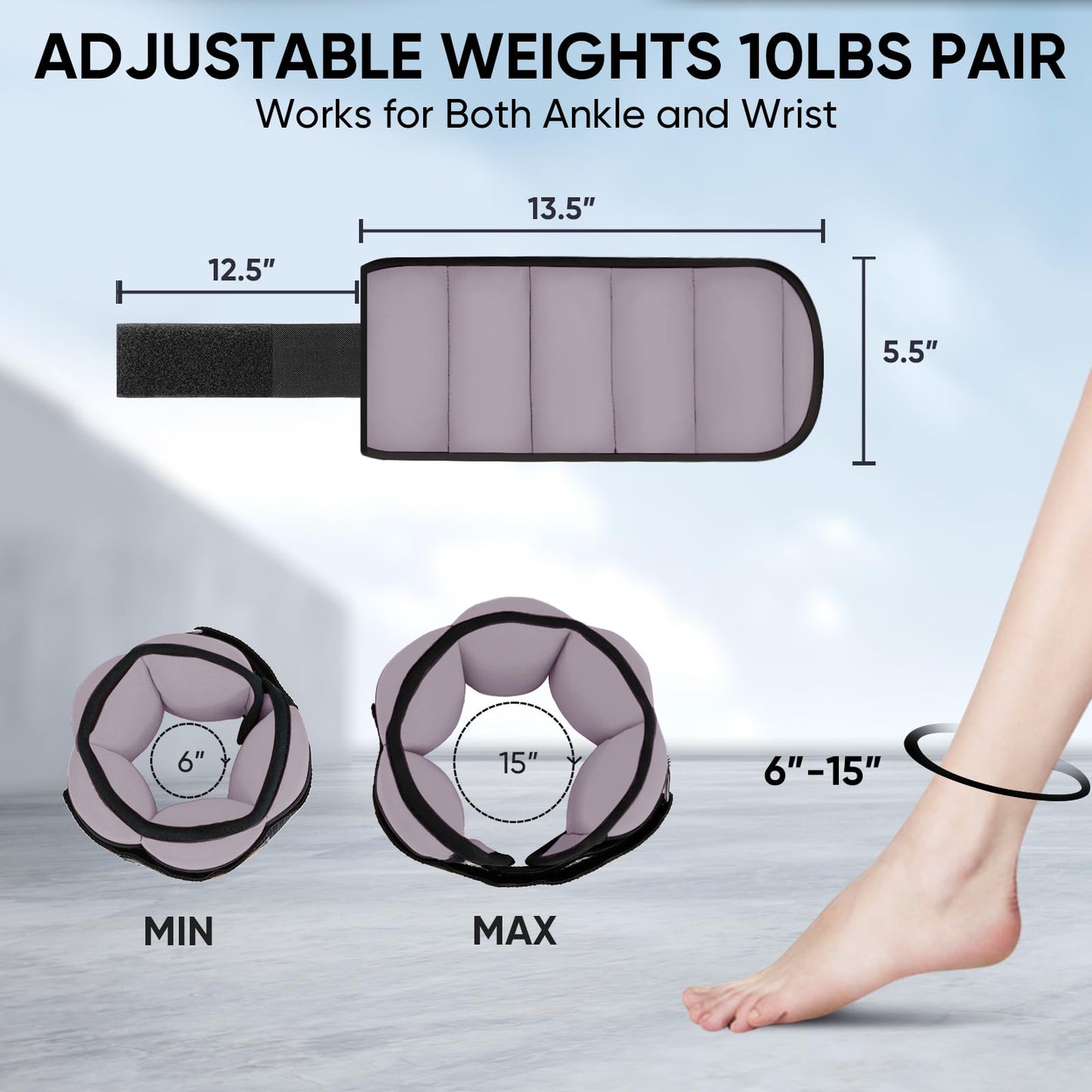 APEXUP 10lbs/Pair Adjustable Ankle Weights for Women and Men, Modularized Leg Weight Straps for Yoga, Walking, Running, Aerobics, Gym