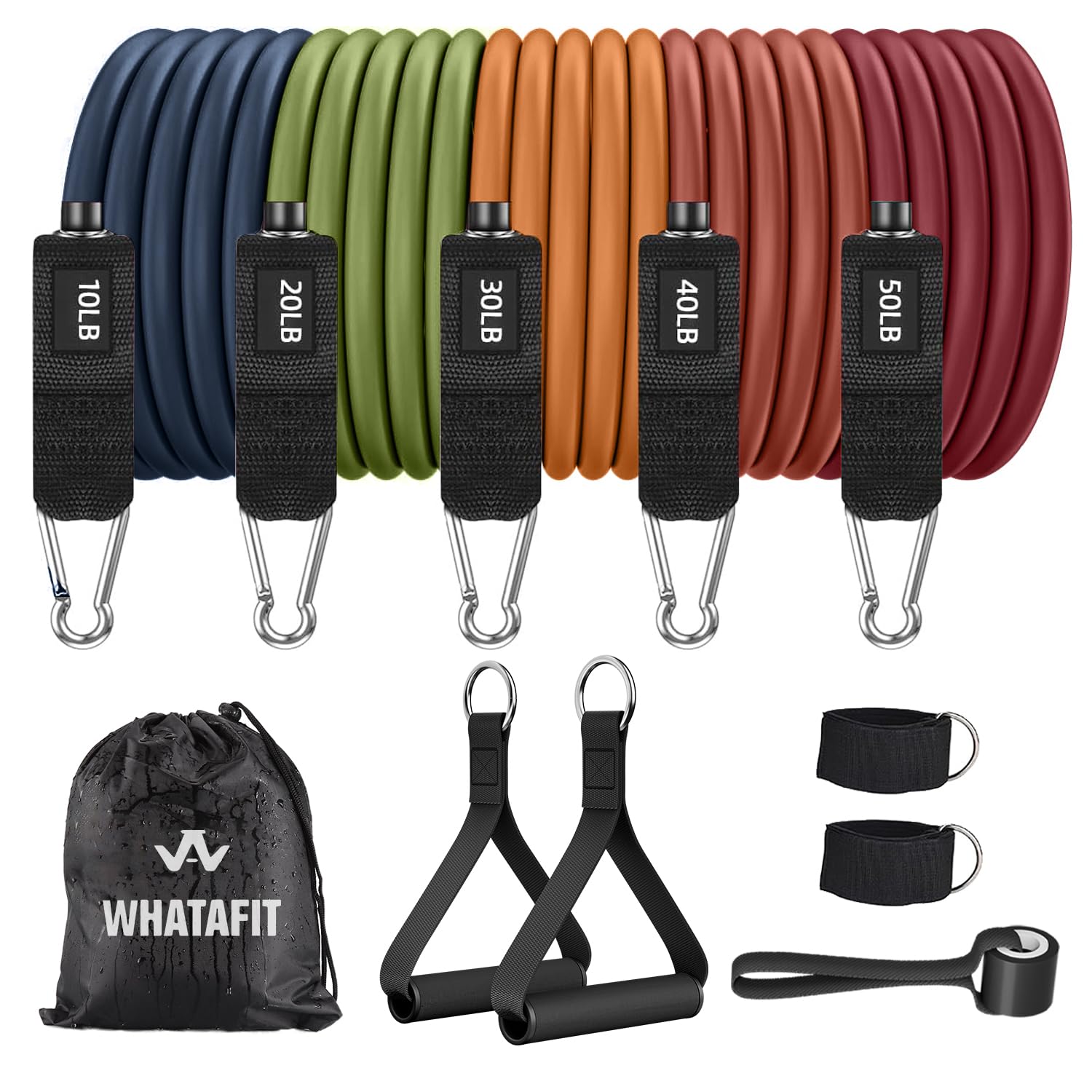 WHATAFIT Resistance Bands, Exercise Bands，Resistance Bands for Working Out, Work Out Bands with Handles for Men and Women Fitness, Strength Training Home Gym Equipment - My Store