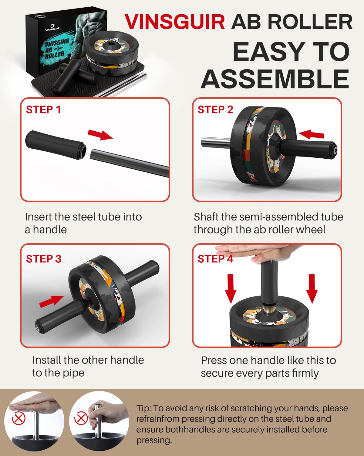 VINSGUIR Ab Roller Wheel, Abs & Core Workout Equipment for Home Gym with Knee Pad Accessories, Abdominal Wheel for Full-body Strength Training - My Store