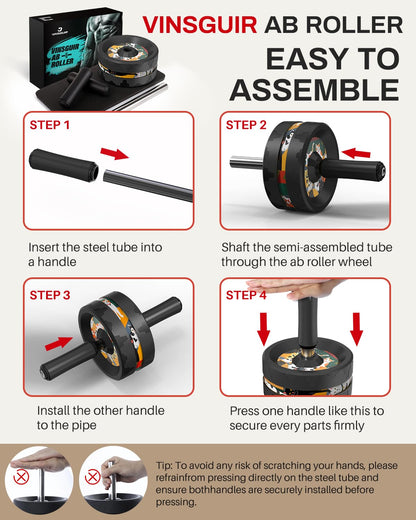 VINSGUIR Ab Roller Wheel, Abs & Core Workout Equipment for Home Gym with Knee Pad Accessories, Abdominal Wheel for Full-body Strength Training - My Store