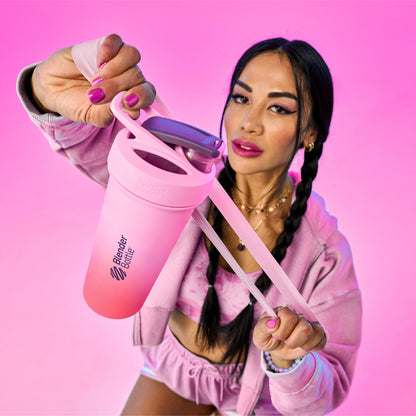 BlenderBottle Strada Shaker Cup Insulated Stainless Steel Water Bottle with Wire Whisk, 24-Ounce, Black - My Store