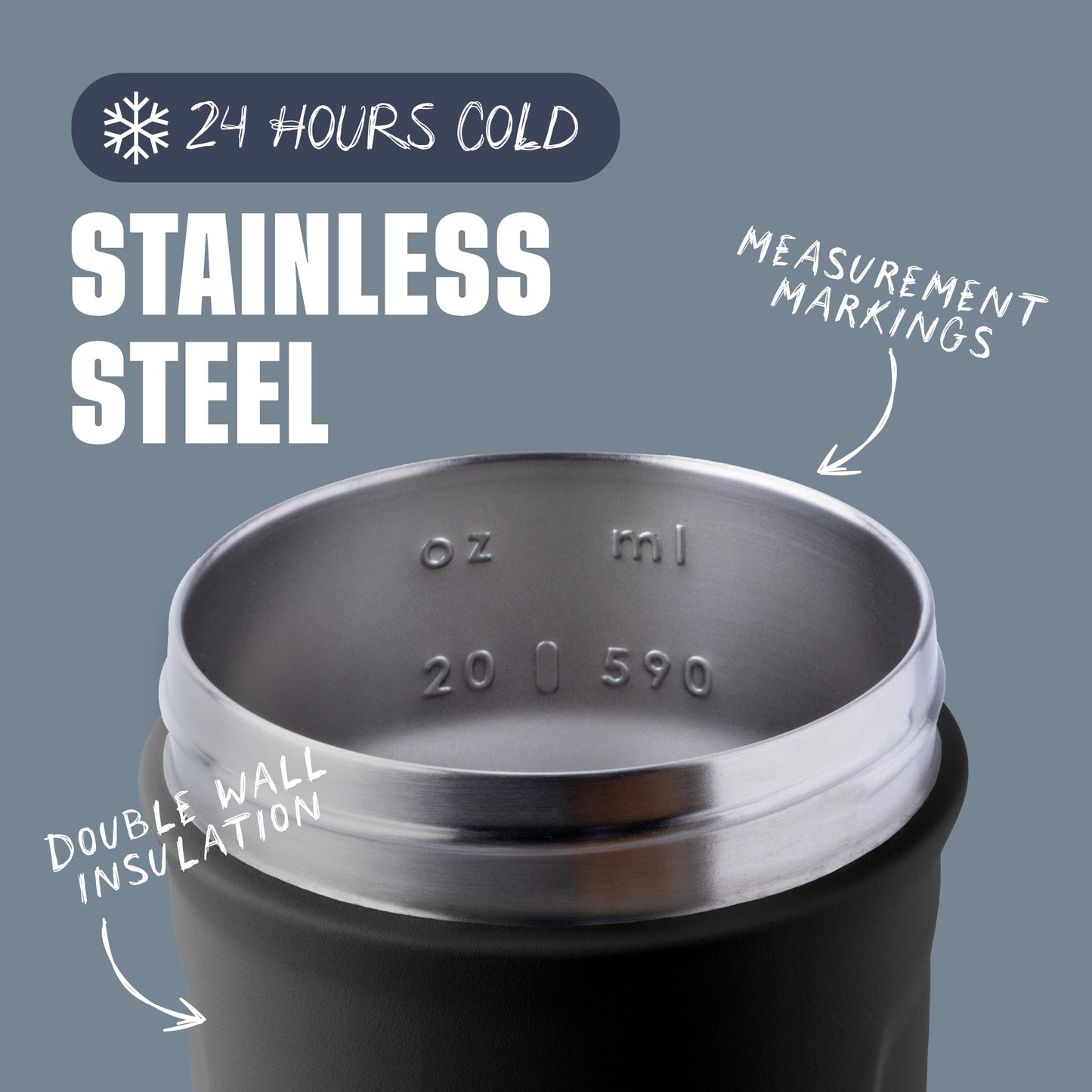 BlenderBottle Strada Shaker Cup Insulated Stainless Steel Water Bottle with Wire Whisk, 24-Ounce, Black - My Store