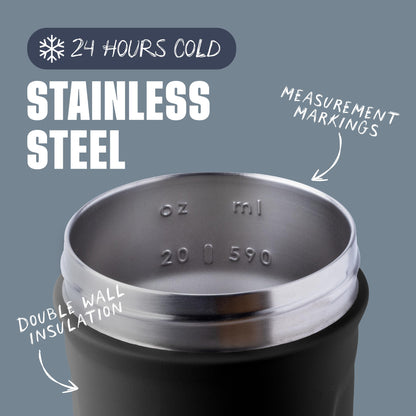 BlenderBottle Strada Shaker Cup Insulated Stainless Steel Water Bottle with Wire Whisk, 24-Ounce, Black - My Store