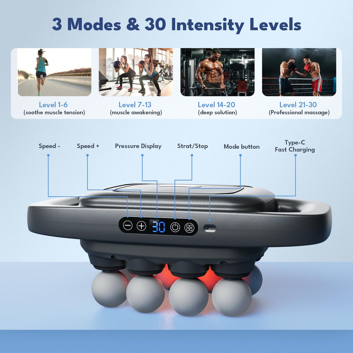 VTT 16-Head Massage Gun Set, Deep Tissue Percussion Massager with 3 Modes & 30 Intensities,Quiet Muscle Massage Gun for Back,Shoulders, Legs, Foot, Body Muscle Pain Relief - My Store