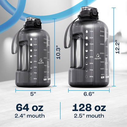 AQUAFIT 1 Gallon Water Bottle with Time Marker - Straw & Chug Lid - BPA Free Gym Water Bottle with Straw - Big Gallon Jug (Gray, 128 oz - 2 Lids) - My Store