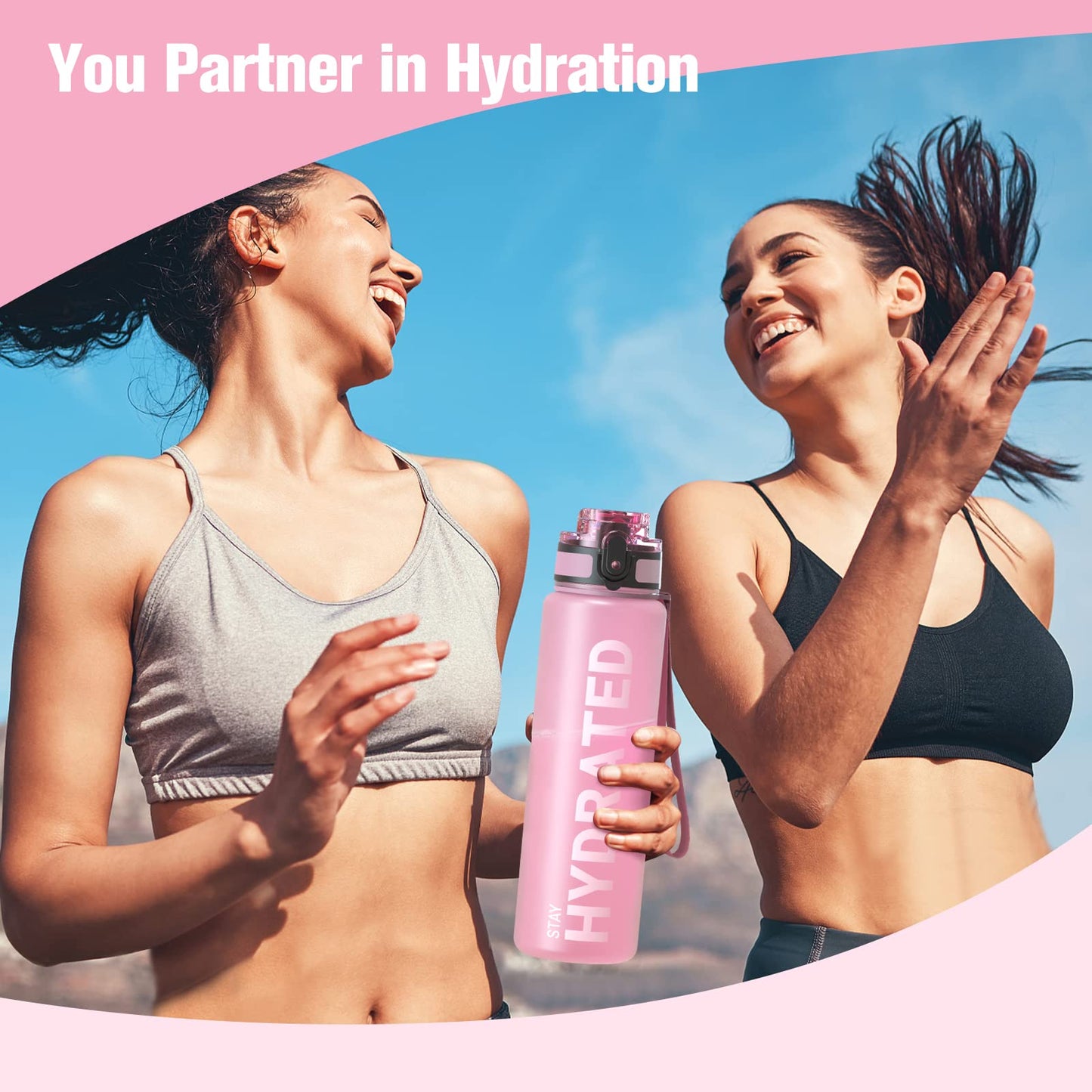 Sahara Sailor Water Bottle, 32/25/17oz Durable and Leakproof Water Bottles Motivational with Time Marker, Tritan, BPA Free, Wide Mouth with Easy Clean Brush for Gym, Travel, School, Office (1 Bottle) - My Store