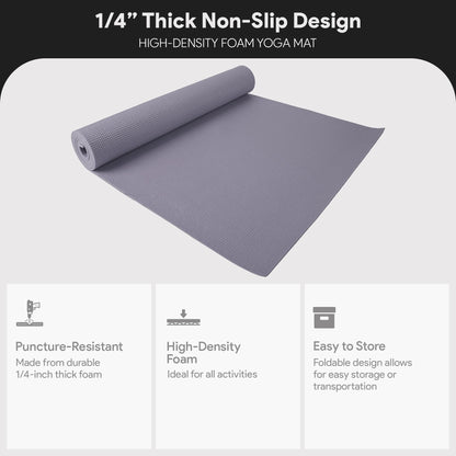 Fitvids All Purpose 1/4-Inch High Density Anti-Tear Exercise Yoga Mat with Carrying Strap, Multiple Colors