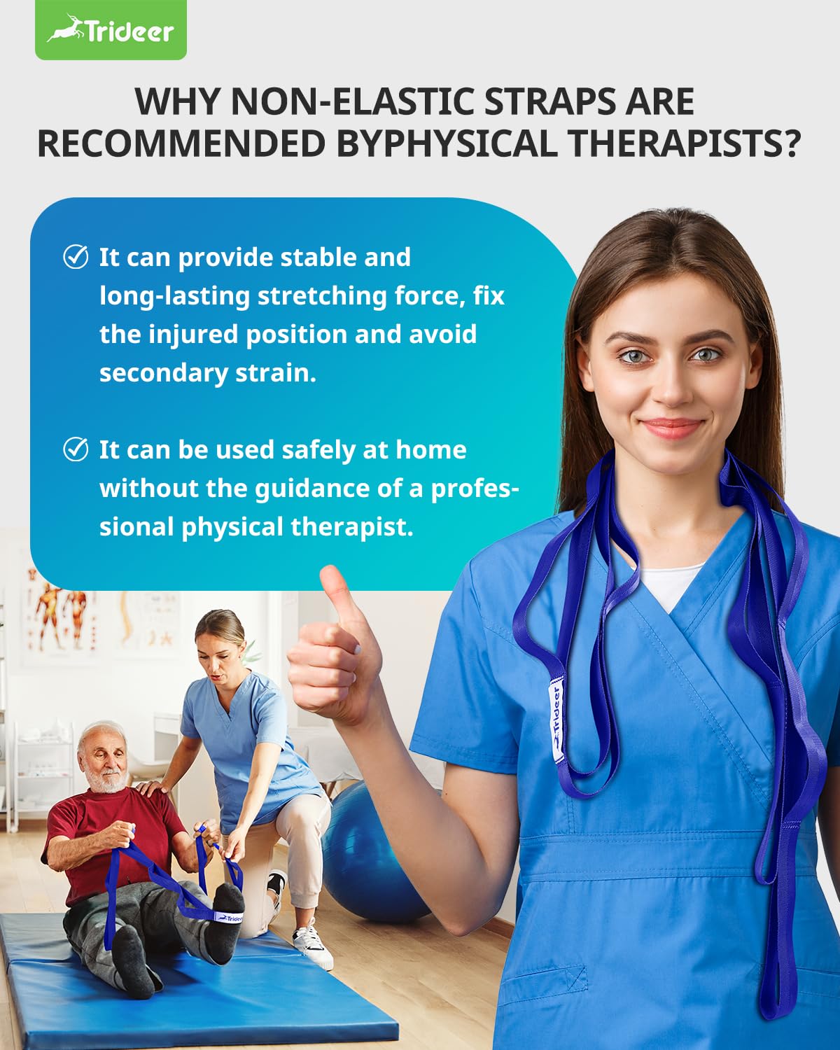 Trideer Stretching Strap Yoga Strap Physical Therapy for Home Workout, Exercise, Pilates and Gymnastics, 10 Loops Non-Elastic Stretch Bands with Aesthetic Packaging for Women & Men - My Store