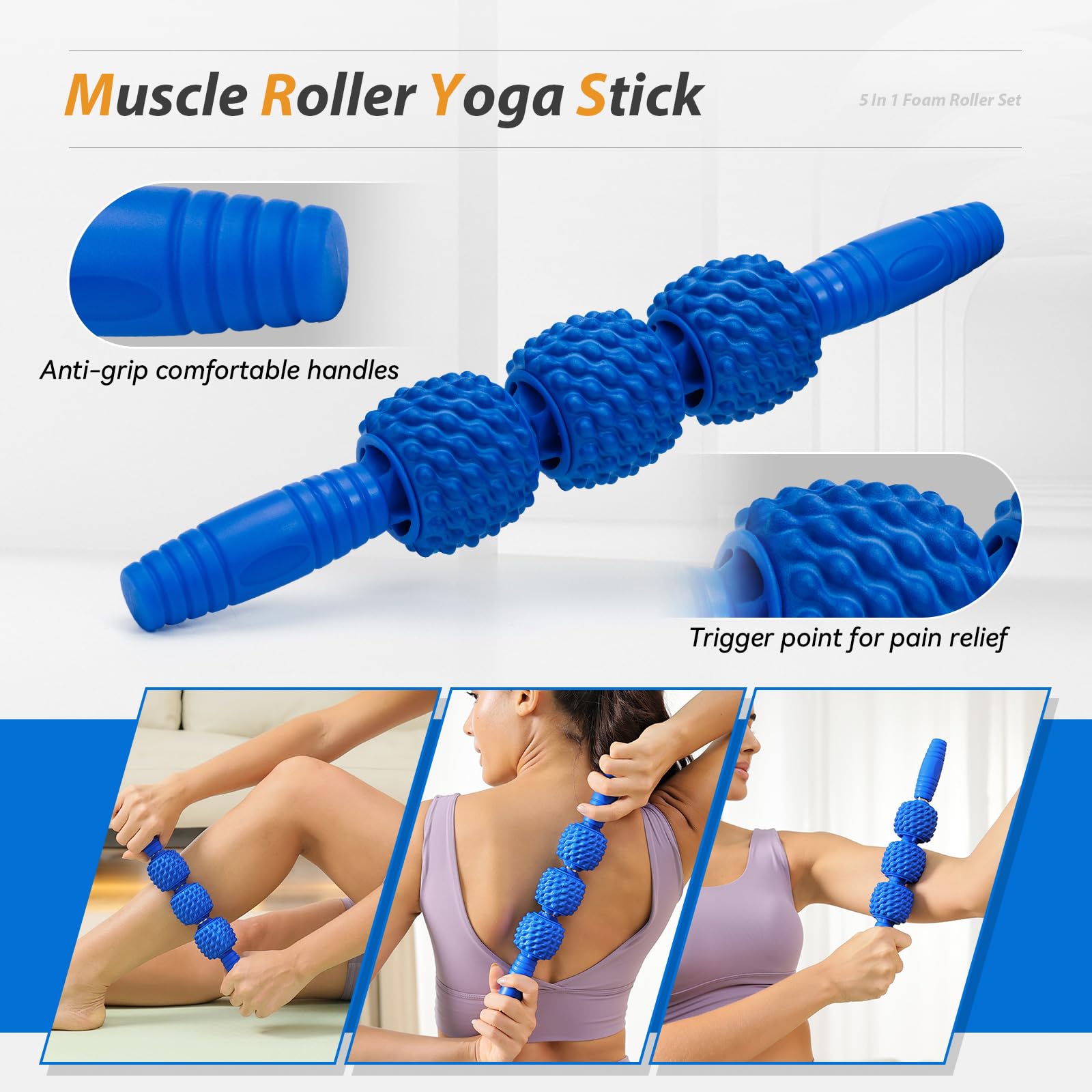 5 in1 Foam Roller Set, Trigger Point Foam Roller, Massage Roller Stick, Massage Ball, Resistance Band for Deep Muscle Massage Pilates Yoga,Fitness Exercise for Whole Body (Black-Red) - My Store