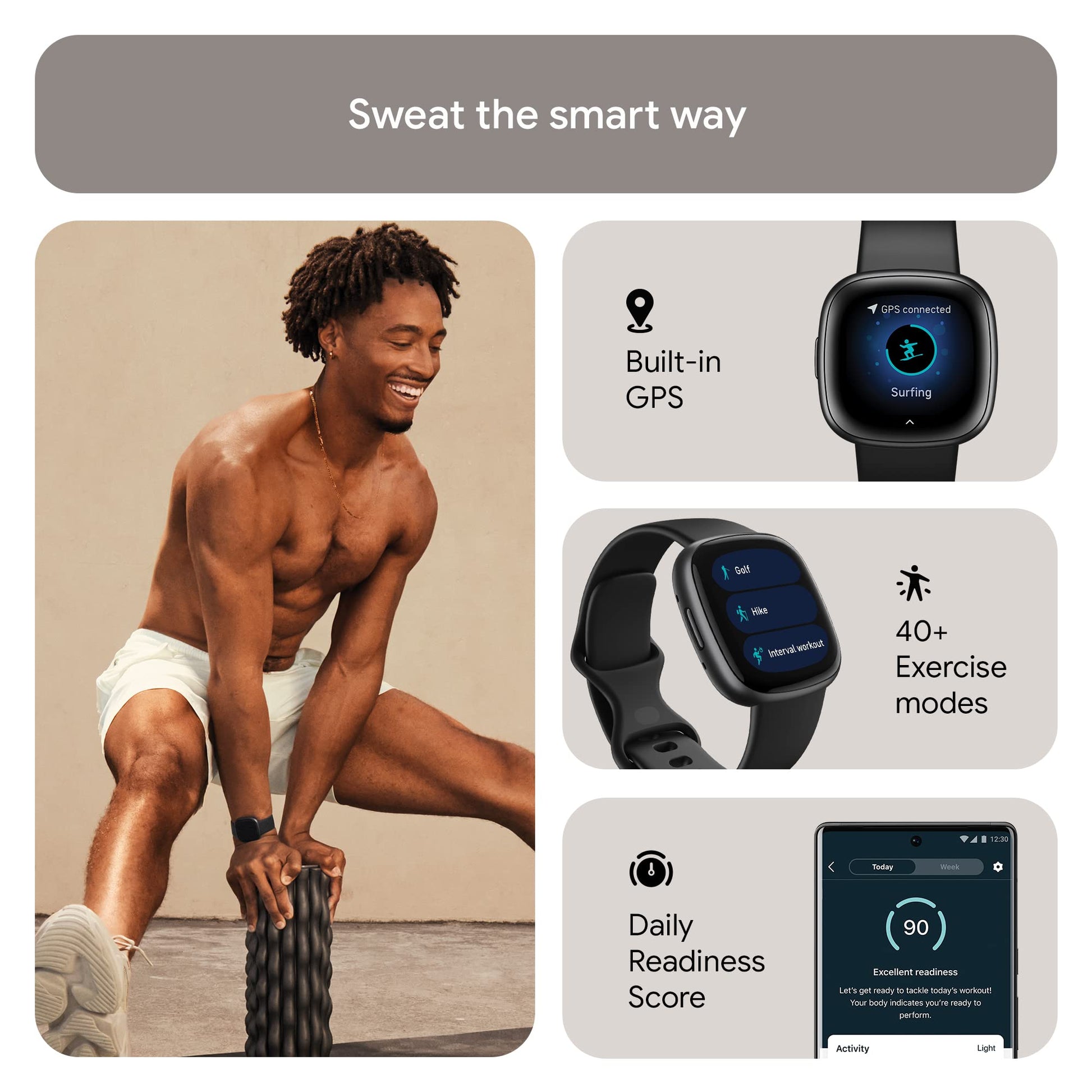 Fitbit Versa 4 Fitness Smartwatch with Daily Readiness, GPS, 24/7 Heart Rate, 40+ Exercise Modes, Sleep Tracking and more, Black/Graphite, One Size (S & L Bands Included) - My Store