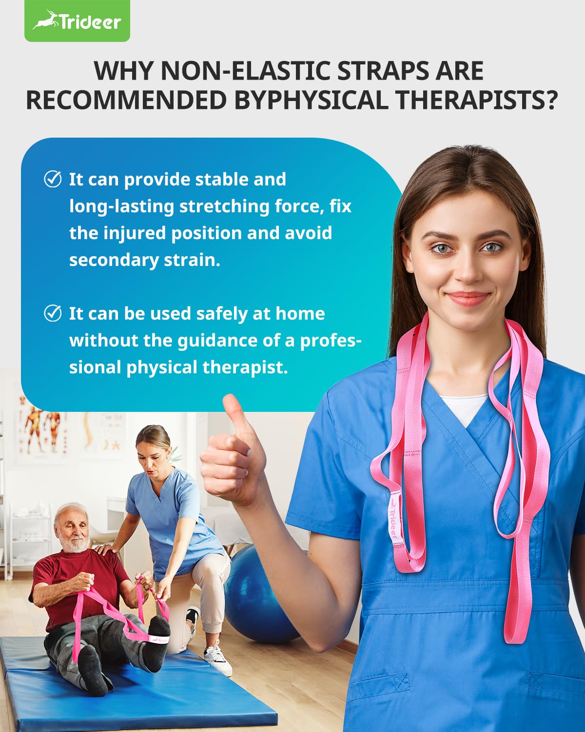 Trideer Stretching Strap Yoga Strap Physical Therapy for Home Workout, Exercise, Pilates and Gymnastics, 10 Loops Non-Elastic Stretch Bands with Aesthetic Packaging for Women & Men - My Store