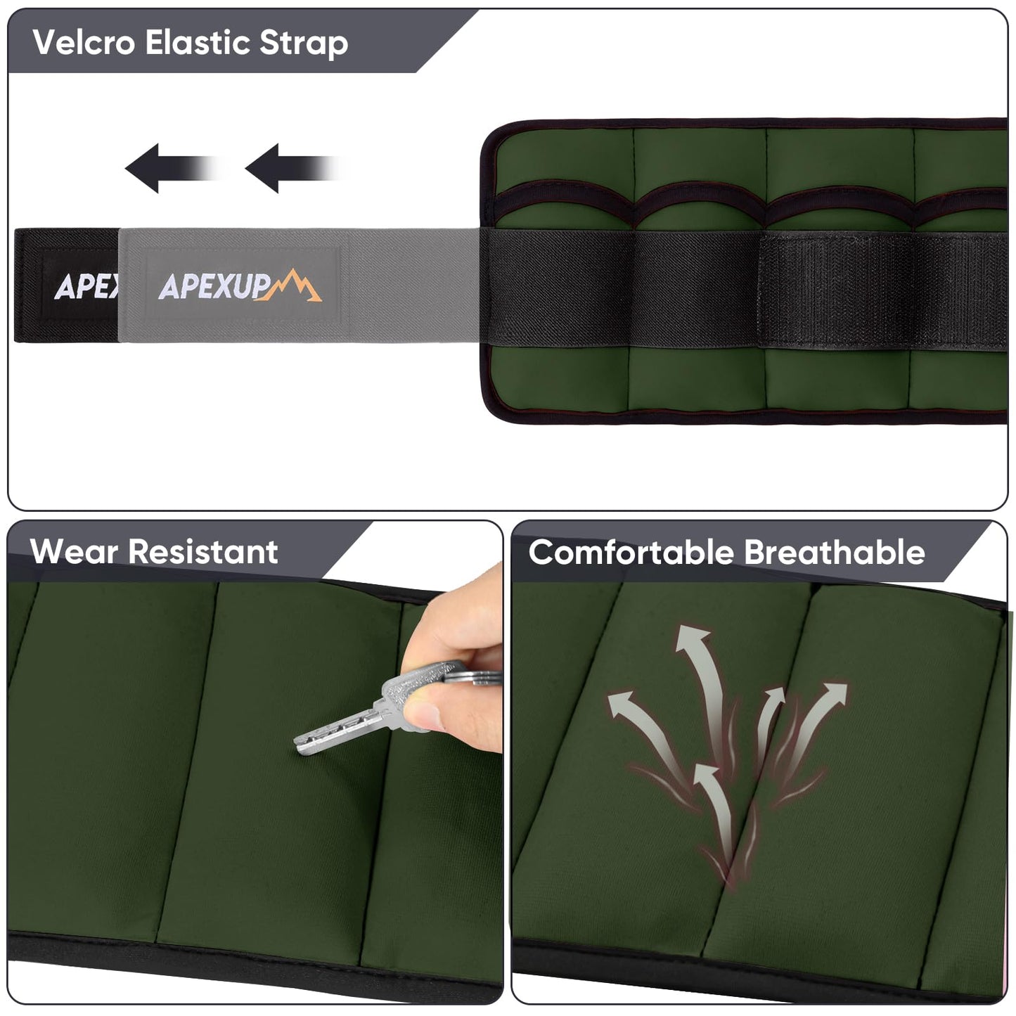 APEXUP 10lbs/Pair Adjustable Ankle Weights for Women and Men, Modularized Leg Weight Straps for Yoga, Walking, Running, Aerobics, Gym