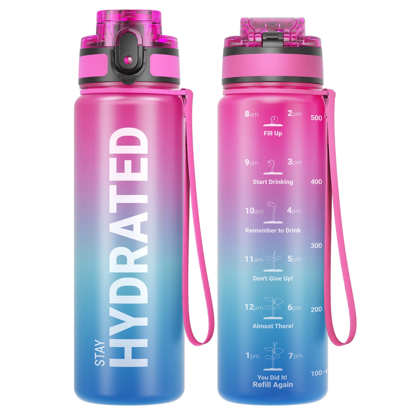 Sahara Sailor Water Bottle, 32/25/17oz Durable and Leakproof Water Bottles Motivational with Time Marker, Tritan, BPA Free, Wide Mouth with Easy Clean Brush for Gym, Travel, School, Office (1 Bottle) - My Store