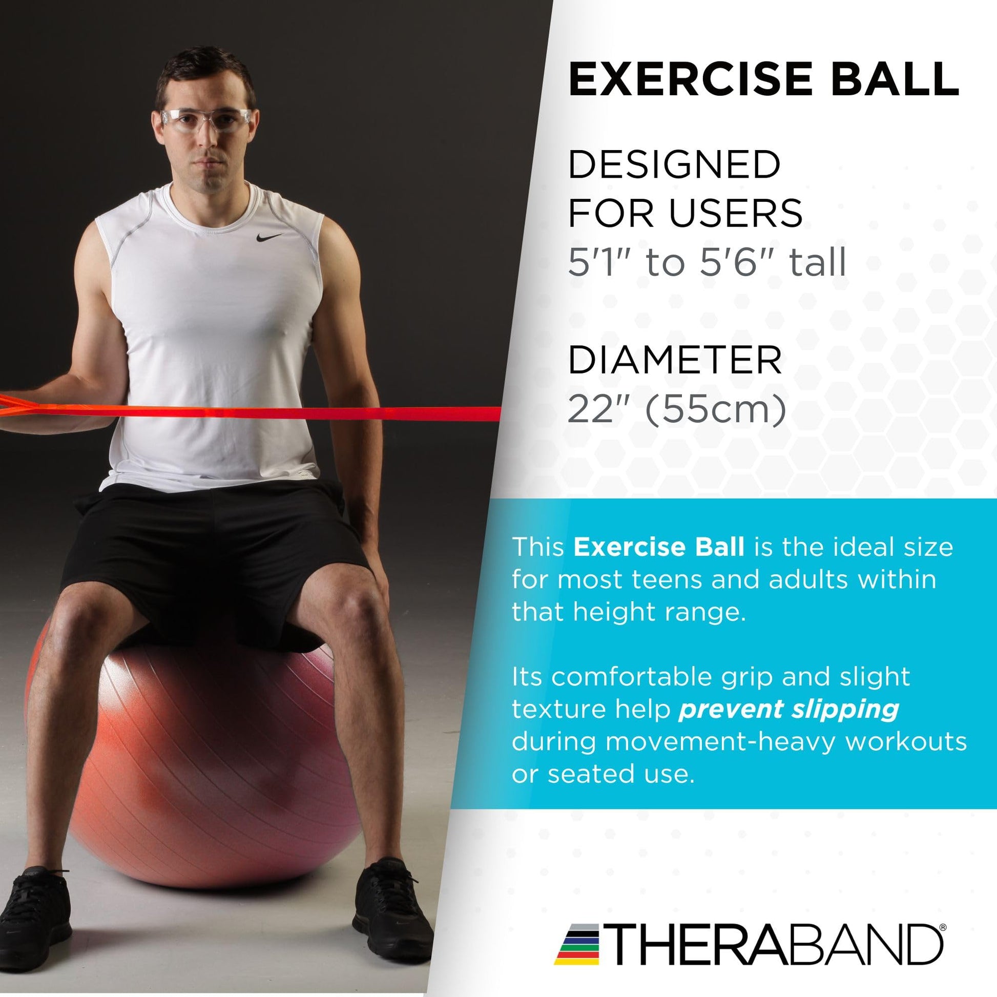 THERABAND Exercise Ball, Stability Ball with 55 cm Diameter for Athletes 5'1" to 5'6" Tall, Standard Fitness Ball for Posture, Balance, Yoga, Pilates, Core, & Rehab, Red - My Store