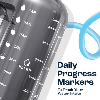 AQUAFIT 1 Gallon Water Bottle with Time Marker - Straw & Chug Lid - BPA Free Gym Water Bottle with Straw - Big Gallon Jug (Gray, 128 oz - 2 Lids) - My Store