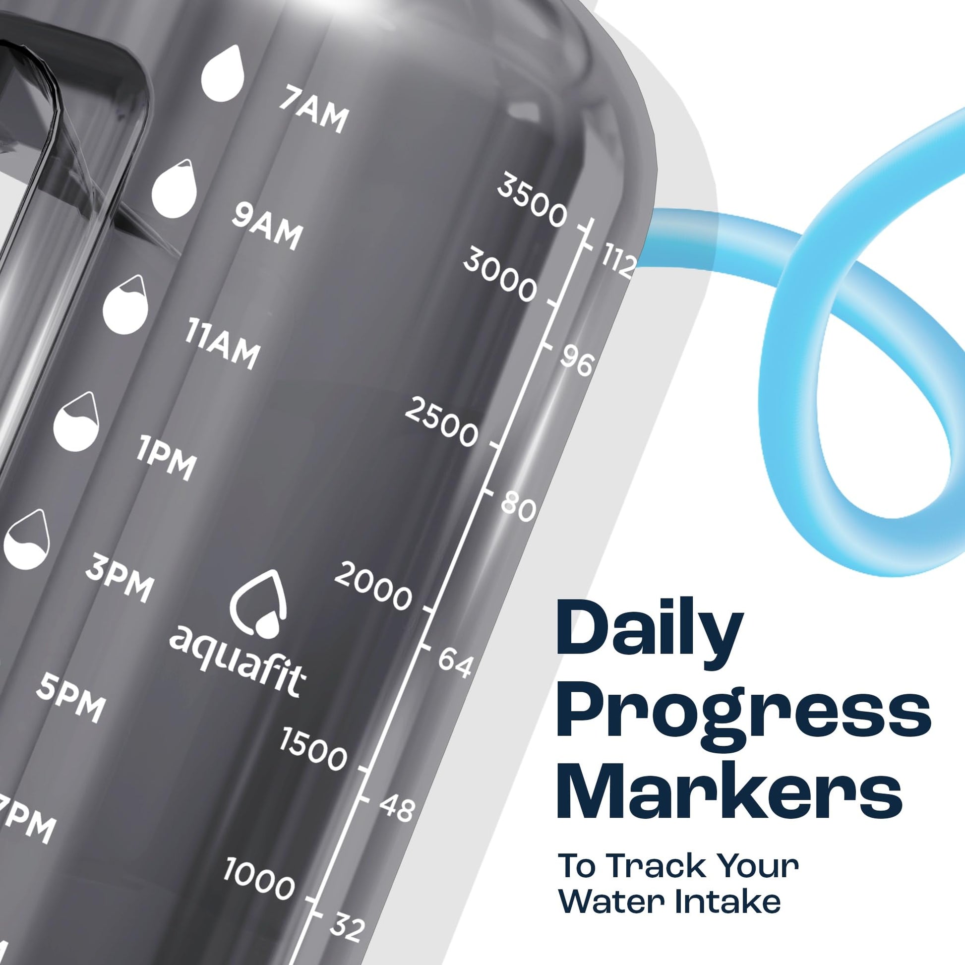 AQUAFIT 1 Gallon Water Bottle with Time Marker - Straw & Chug Lid - BPA Free Gym Water Bottle with Straw - Big Gallon Jug (Gray, 128 oz - 2 Lids) - My Store