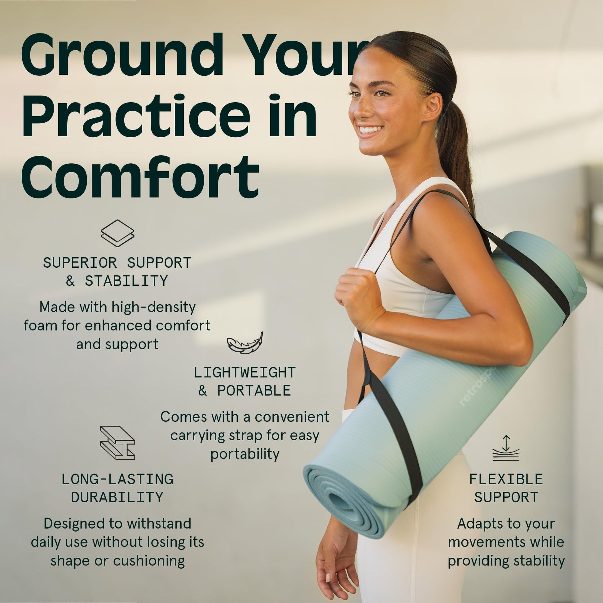 Retrospec Solana Yoga Mat 1" Thick With Nylon Strap For Men & Women - Non Slip Exercise Mat For Home Yoga, Pilates, Stretching, Floor & Fitness Workouts - My Store