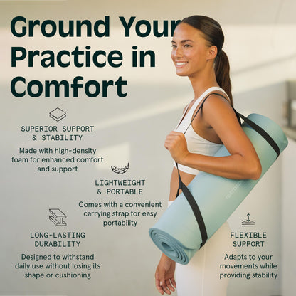 Retrospec Solana Yoga Mat 1" Thick With Nylon Strap For Men & Women - Non Slip Exercise Mat For Home Yoga, Pilates, Stretching, Floor & Fitness Workouts - My Store