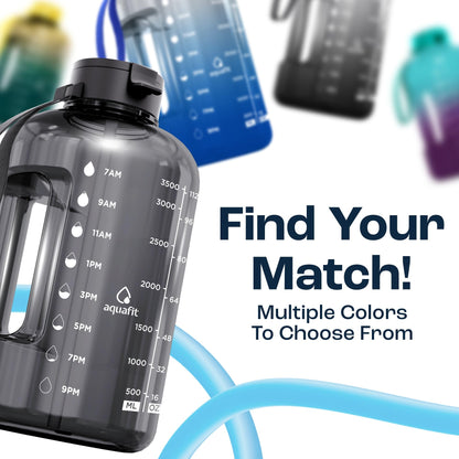 AQUAFIT 1 Gallon Water Bottle with Time Marker - Straw & Chug Lid - BPA Free Gym Water Bottle with Straw - Big Gallon Jug (Gray, 128 oz - 2 Lids) - My Store