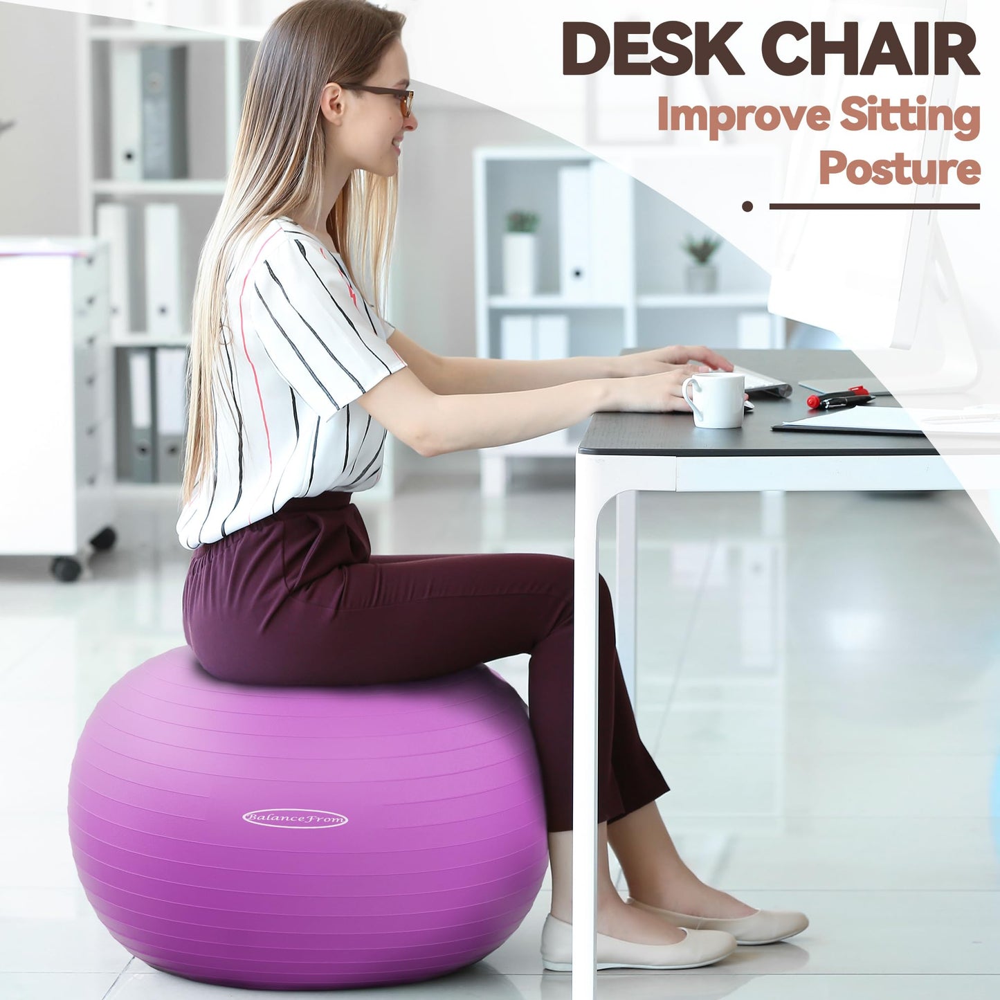 Anti-Burst and Slip Resistant Exercise Yoga Fitness Birthing Ball with Quick Pump, 2,000-Pound Capacity, Multiple Colors and Sizes - My Store