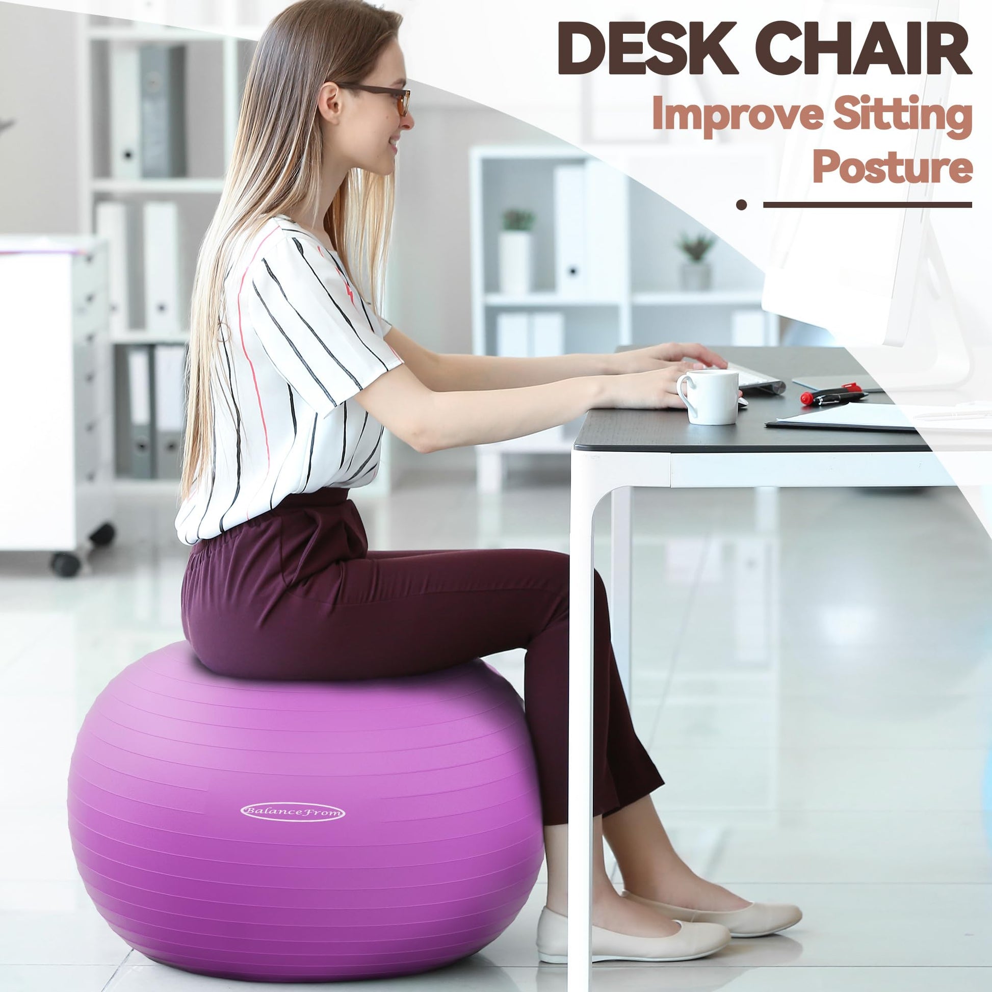 Anti-Burst and Slip Resistant Exercise Yoga Fitness Birthing Ball with Quick Pump, 2,000-Pound Capacity, Multiple Colors and Sizes - My Store