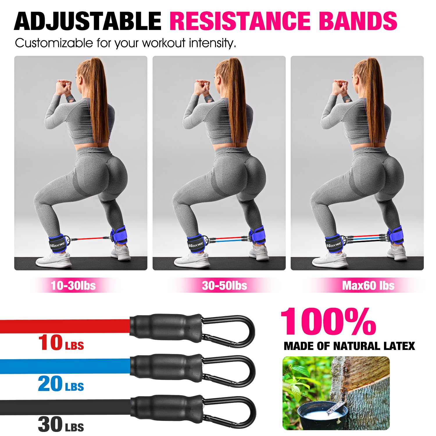 Ankle Resistance Bands with Cuffs, Ankle Bands for Working Out, Ankle Resistance Band for Leg, Booty Workout Equipment for Kickbacks Hip Fitness Training, Exercise Bands for Butt Lift Women - My Store
