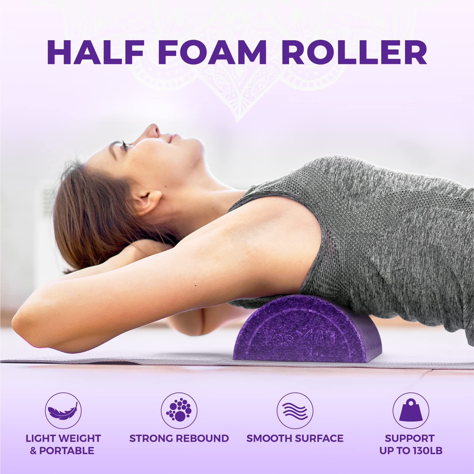Yes4All High-Density EPP Half Round Back Roller Foam, Exercise Foam Roller for Yoga, Pilates & Stretching - 12, 18, 24, 36 inch - My Store