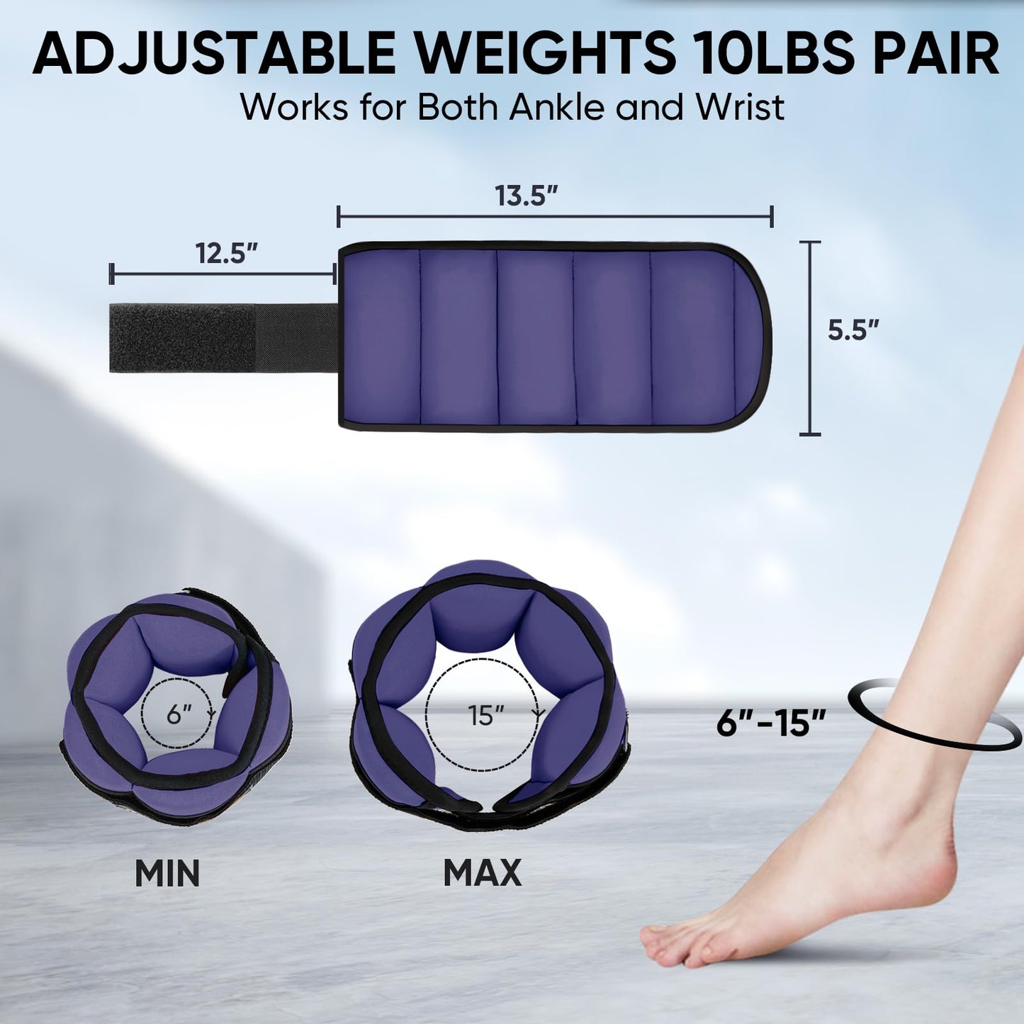 APEXUP 10lbs/Pair Adjustable Ankle Weights for Women and Men, Modularized Leg Weight Straps for Yoga, Walking, Running, Aerobics, Gym