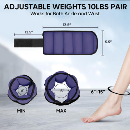 APEXUP 10lbs/Pair Adjustable Ankle Weights for Women and Men, Modularized Leg Weight Straps for Yoga, Walking, Running, Aerobics, Gym