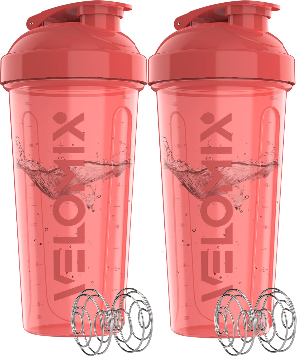 VELOMIX - 2 Pack- 28 oz Protein Shaker Bottles for Protein Mixes - 2x Wire Whisk | Leak Proof Shaker Cups for Protein Shakes | Protein Shaker Bottle Pack (Black/Transparent) - My Store