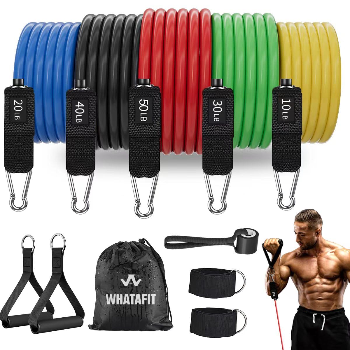 WHATAFIT Resistance Bands, Exercise Bands，Resistance Bands for Working Out, Work Out Bands with Handles for Men and Women Fitness, Strength Training Home Gym Equipment - My Store