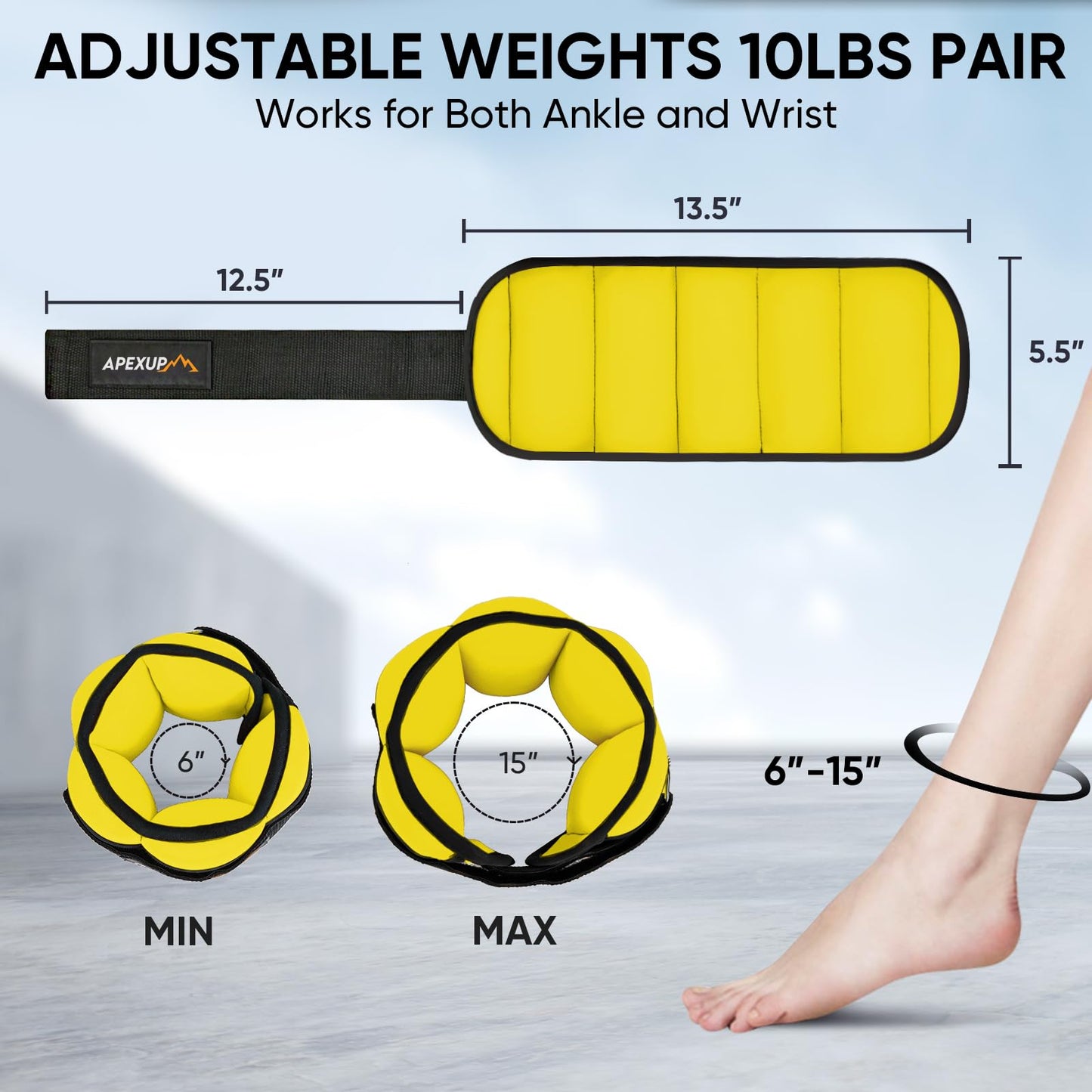 APEXUP 10lbs/Pair Adjustable Ankle Weights for Women and Men, Modularized Leg Weight Straps for Yoga, Walking, Running, Aerobics, Gym