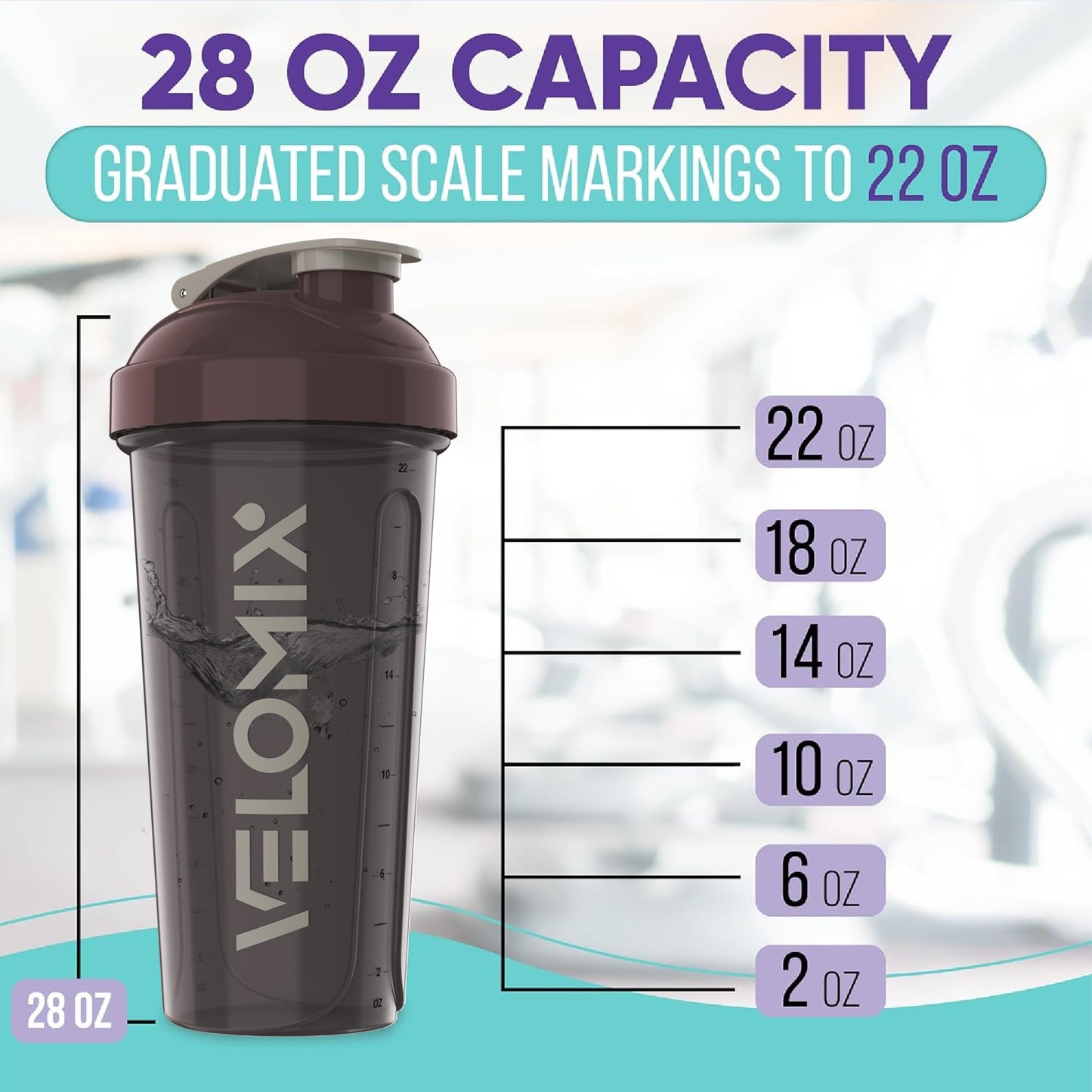 VELOMIX - 2 Pack- 28 oz Protein Shaker Bottles for Protein Mixes - 2x Wire Whisk | Leak Proof Shaker Cups for Protein Shakes | Protein Shaker Bottle Pack (Black/Transparent) - My Store