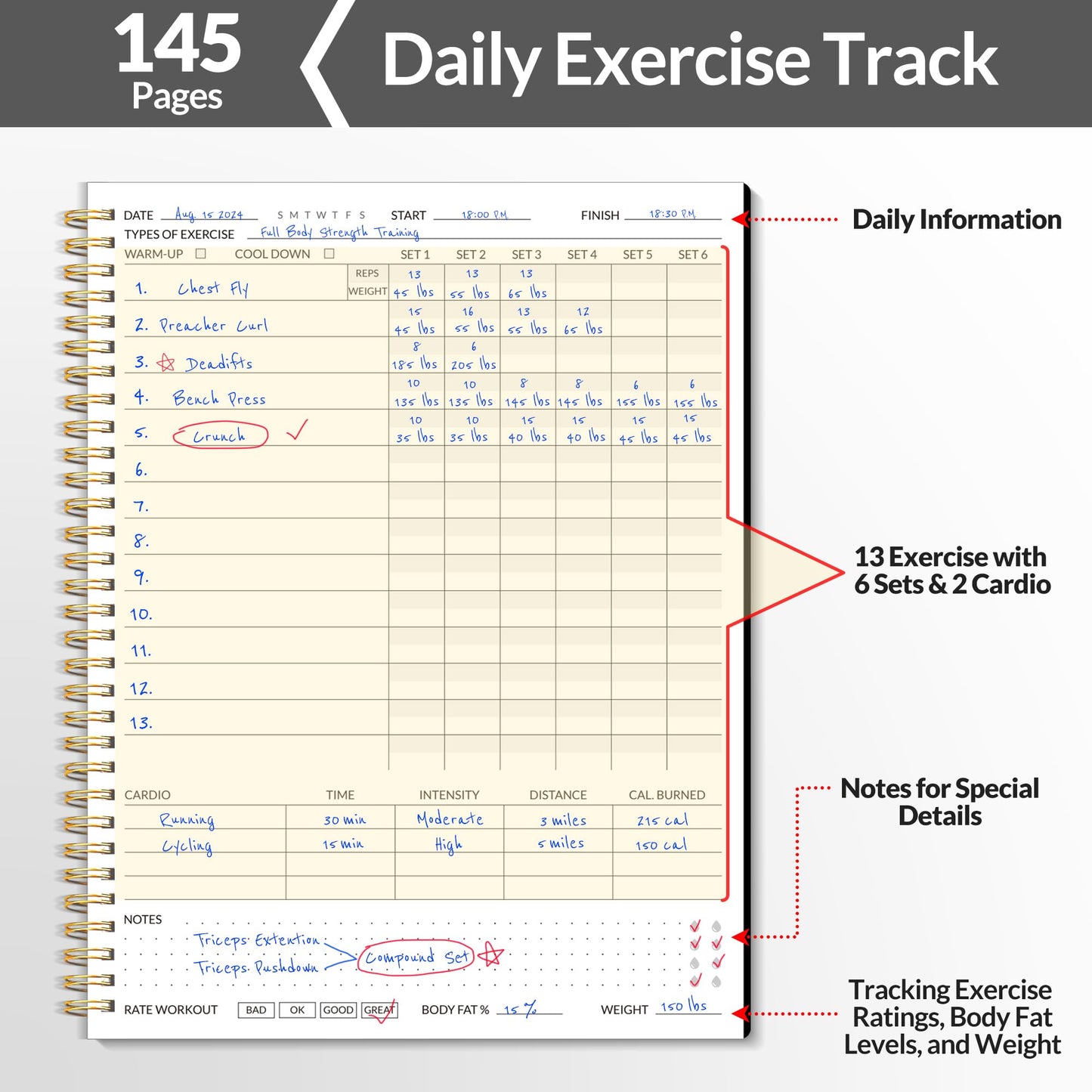 Fitness Journal Workout Planner for Women & Men, A5 (6.4" x 8.3") Workout Journal Log Book Planner Gift for Track Gym Essentials, Home Workouts, Track Progress, Achieve Wellness Goals, Black - My Store