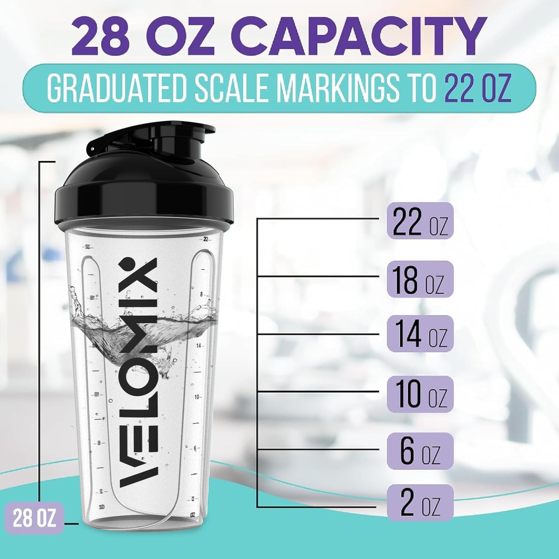 VELOMIX - 2 Pack- 28 oz Protein Shaker Bottles for Protein Mixes - 2x Wire Whisk | Leak Proof Shaker Cups for Protein Shakes | Protein Shaker Bottle Pack (Black/Transparent) - My Store