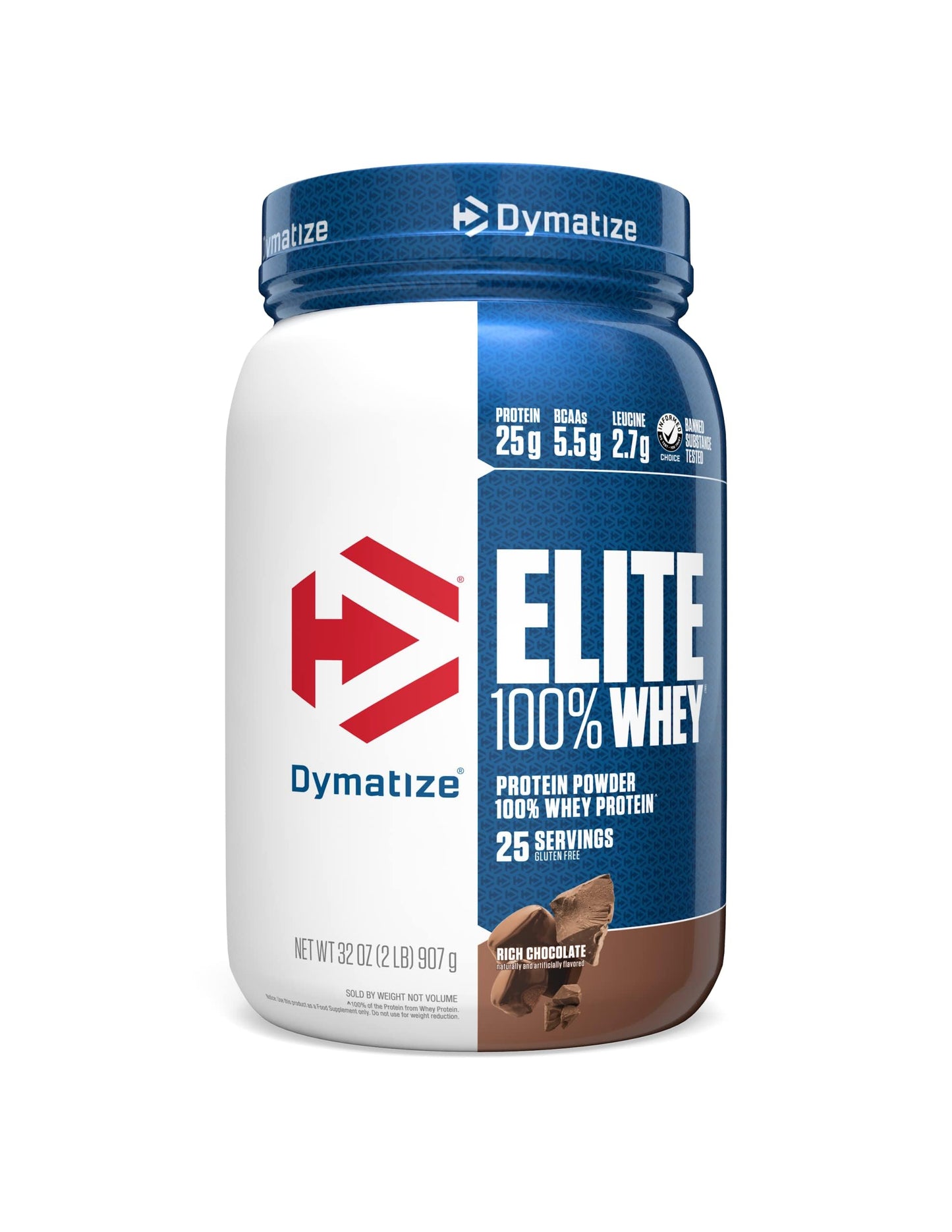 Dymatize Elite 100% Whey Protein Powder, Cookies & Cream, 25g of Protein, 5.5g BCAAs, Less Than 140 Cal., Gluten Free, 3g Carb, 2g Sugar, 3g Fat (25 Servings)