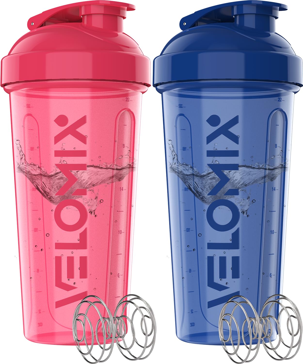VELOMIX - 2 Pack- 28 oz Protein Shaker Bottles for Protein Mixes - 2x Wire Whisk | Leak Proof Shaker Cups for Protein Shakes | Protein Shaker Bottle Pack (Black/Transparent) - My Store