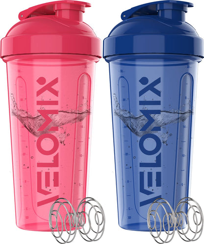 VELOMIX - 2 Pack- 28 oz Protein Shaker Bottles for Protein Mixes - 2x Wire Whisk | Leak Proof Shaker Cups for Protein Shakes | Protein Shaker Bottle Pack (Black/Transparent) - My Store