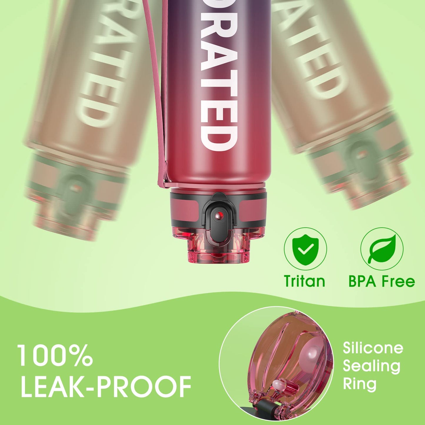 Sahara Sailor Water Bottle, 32/25/17oz Durable and Leakproof Water Bottles Motivational with Time Marker, Tritan, BPA Free, Wide Mouth with Easy Clean Brush for Gym, Travel, School, Office (1 Bottle) - My Store